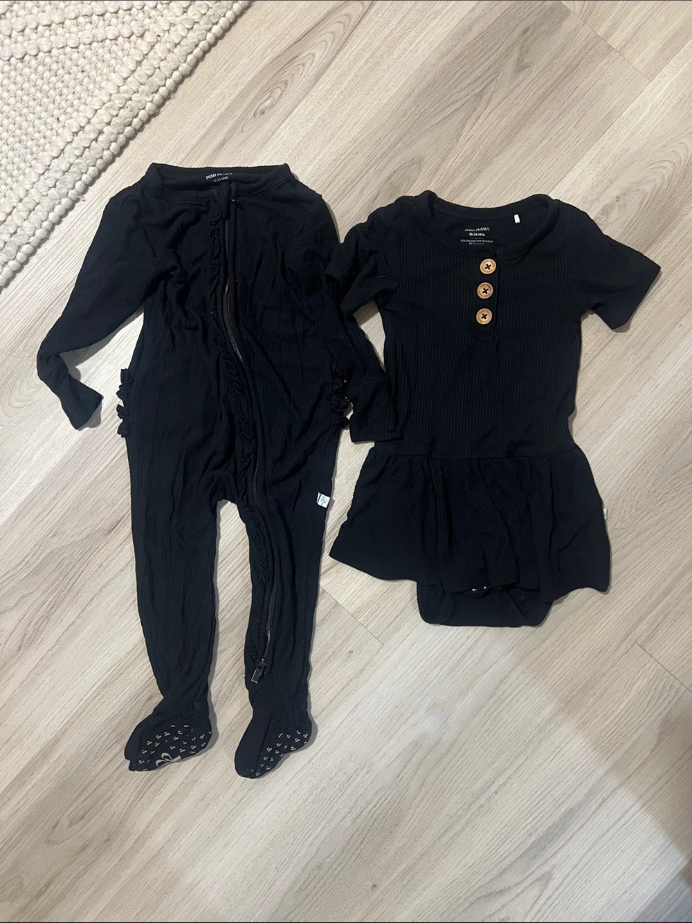 Posh Peanut Black Ribbed Footed Pajama & Bodysuit Dress Bundle